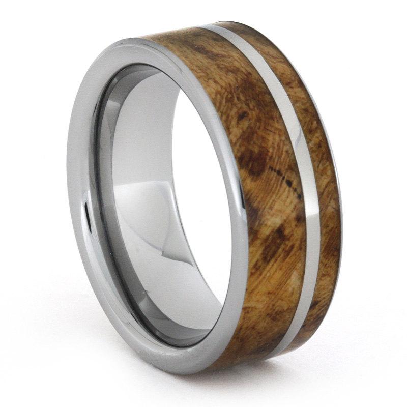 زفاف - Titanium Ring with Cherry Wood Inlay and Titanium Pinstripe