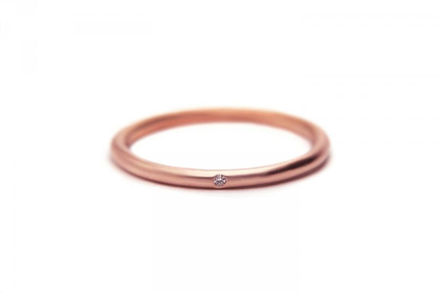 Свадьба - Rose gold diamond ring, thin delicate stacking 14k gold ring. Simple engagement ring or wedding band, new mom present, or last minute gift