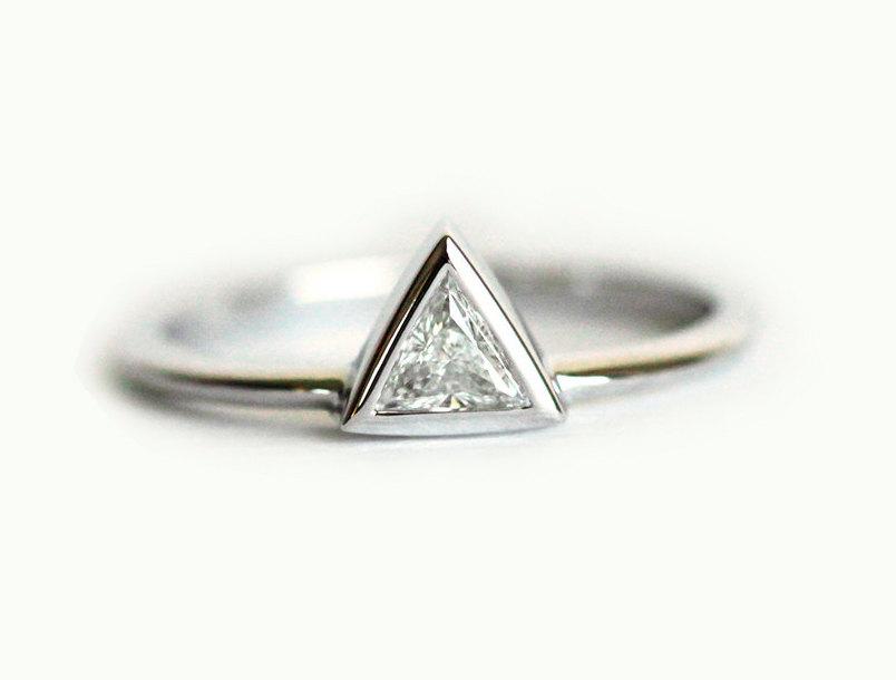Hochzeit - Triangle Diamond Engagement Ring,Trillion Ring, Trillion Diamond, Trillion Cut Ring, White Gold Engagement Ring, 18k Solid Gold