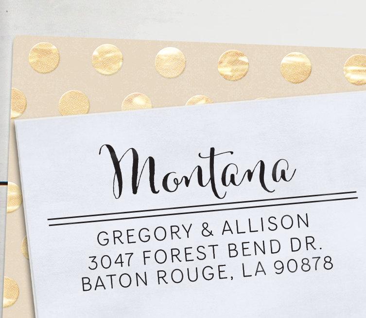 زفاف - Self Inking Address Stamp - handwriting style - Personalized Stamp - Montana