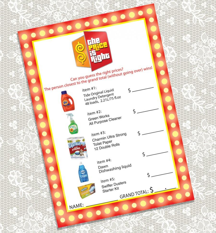 زفاف - Printable 'The Price is Right' Bridal Shower game card, Instant Download