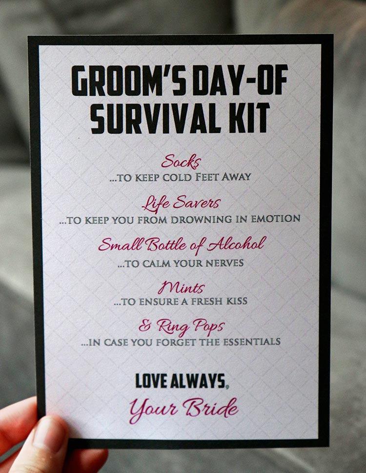 Hochzeit - Groom Survival Kit (Instant Download) 5 by 7
