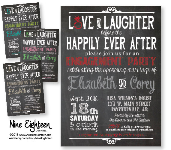 Wedding - Love & Laughter Before Happily Ever After Engagement Party Invitation. Custom PRINTABLE PDF invitation. Choose Colors, I design, you print.