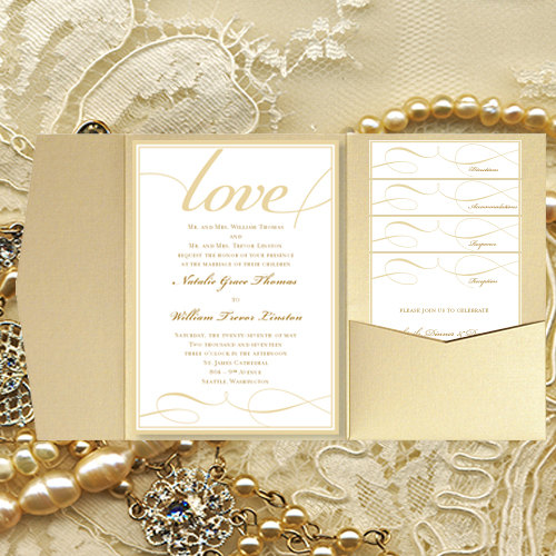 Wedding - DIY Pocket Wedding Invitations "It's Love" Champagne Gold Printable Card Templates ALL Colors All Seasons Make Your Own DIY You Print