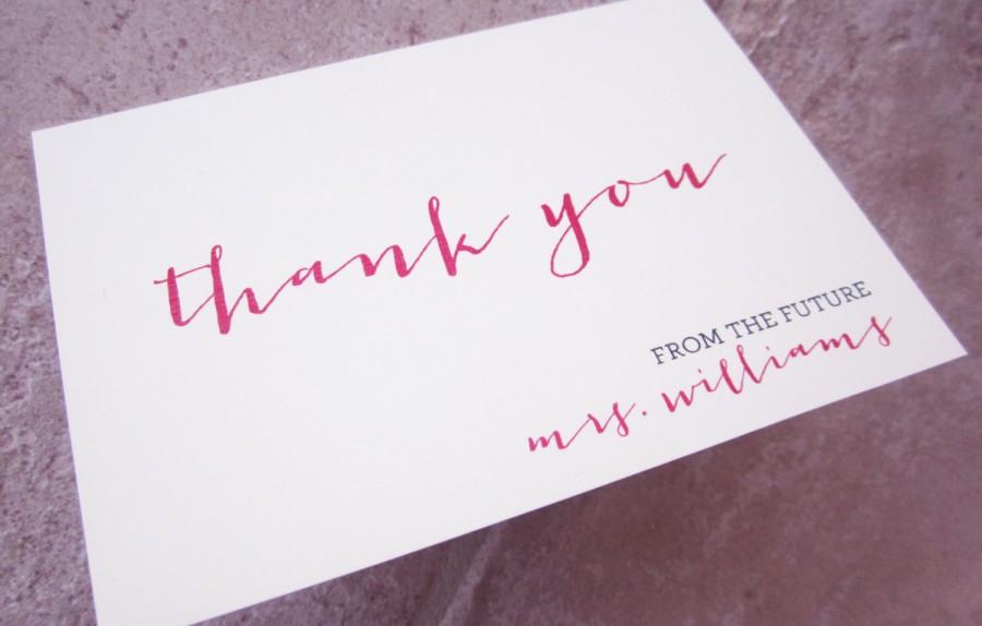 زفاف - 30 From The Future Mrs Personalized "bride to be" Bridal Shower Casual Script Thank You Note Card