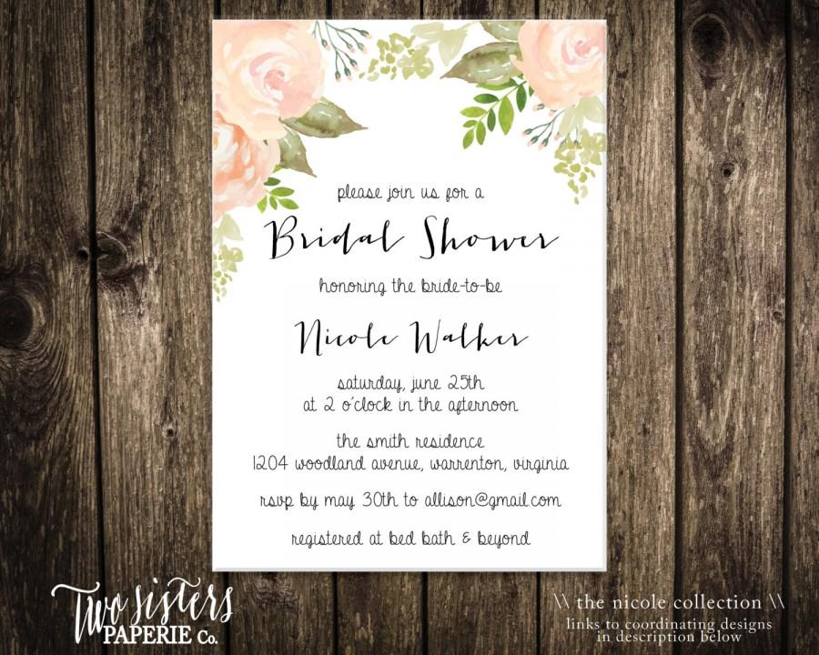 Свадьба - Printable Bridal Shower Invitation - Floral Watercolor Invitation - NICOLE Collection