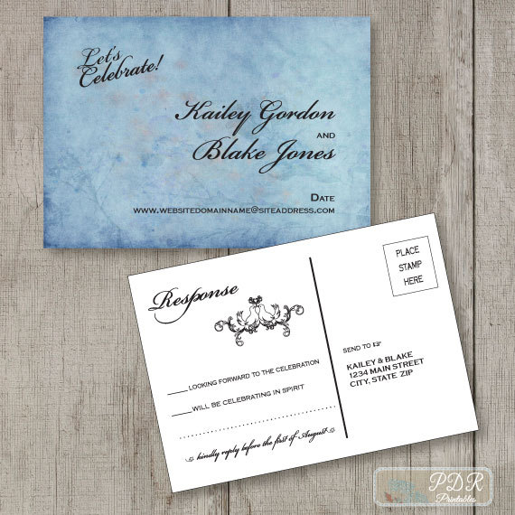 Wedding - Printable Reply Postcard, Wedding RSVP Card, Custom Response Postcard Instant Download. Boho Shabby Chic