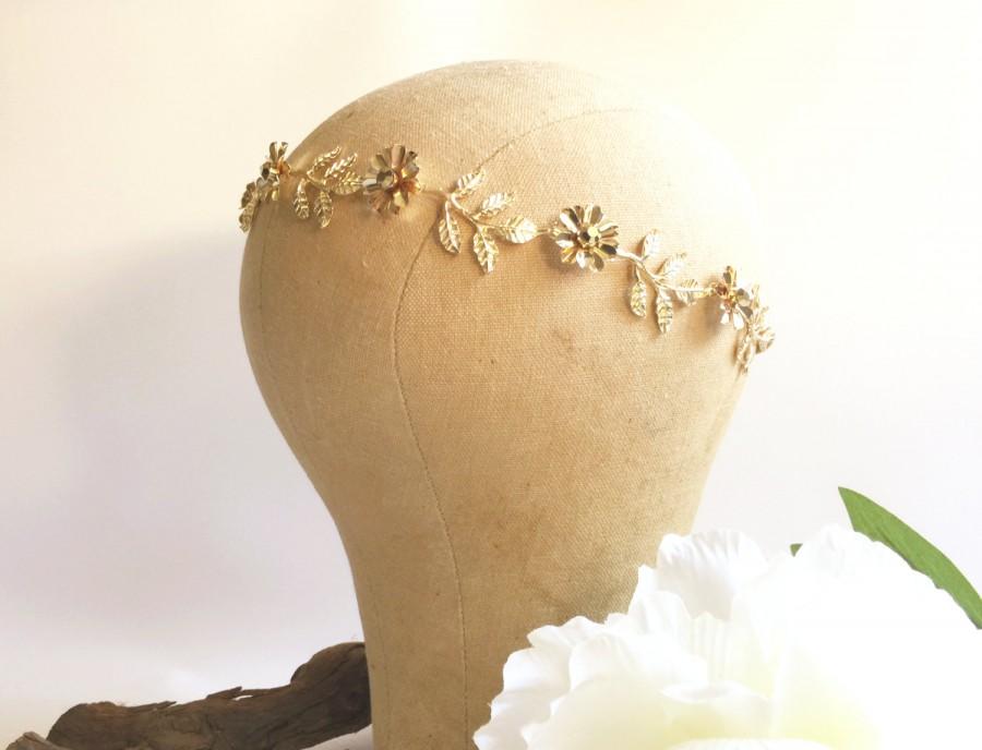 Wedding - SALE Gold Flower Headband Gold Leaf Headband Elastic Leaf Headpiece Gold Headpiece Gold Headband Gold Leaf Headband Bridesmaid Headpiece #6