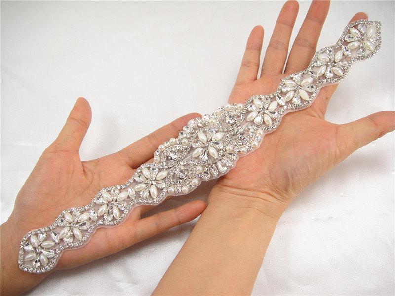 Mariage - SALE Rhinestone applique,crystal applique for Bridal Sash, Diamante Applique, Bridal Applique, wedding applique, pearl beaded, wedding belt
