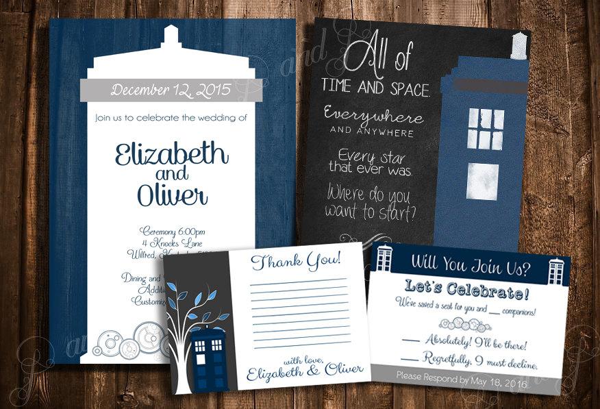 Mariage - Doctor Who TARDIS Wedding Invitation Set - Personalized Printable Wedding Stationary Kit - Create Your Own Package