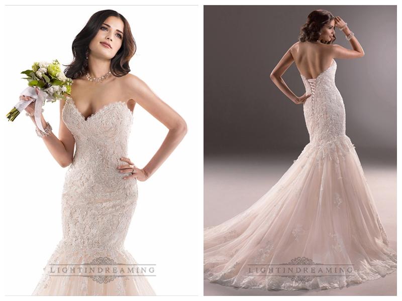 Hochzeit - Sweetheart Mermaid Lace Wedding Dresses with Corset Back