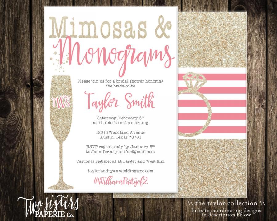 Hochzeit - Mimosas and Monograms Bridal Shower Invitation - Printable File