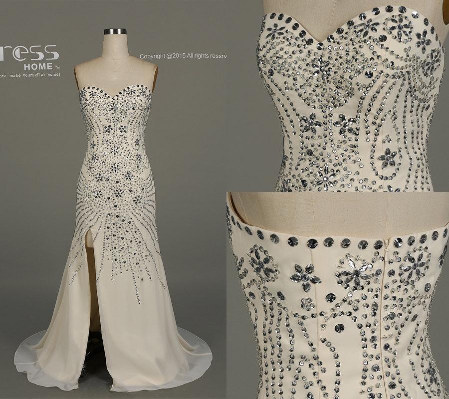 Wedding - New Design Cream Sweetheart Long Prom Dress/Ivory Beading Party Dresses/Mermaid Evening Dress/Long Prom Dress/Wedding Gowns DH491