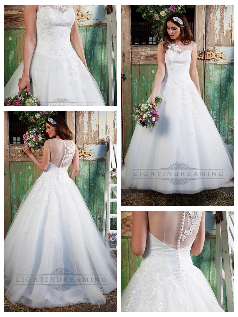 Hochzeit - Stunning Illusion Neckline & Back A-line Lace Over Wedding Dress