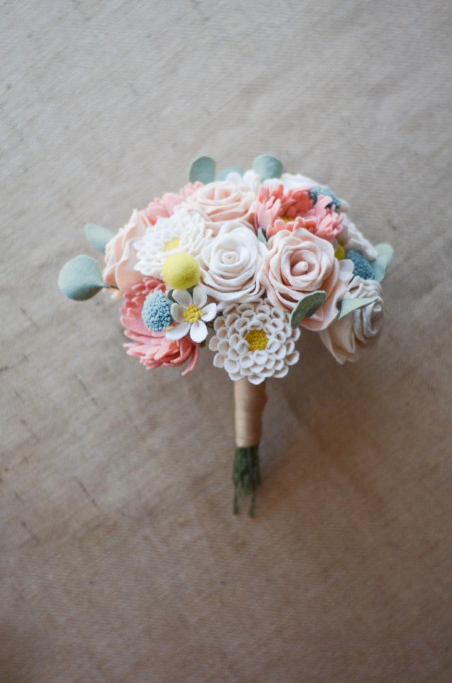 Свадьба - Bride's Felt Flower Wedding Bouquet / Choose Your Own Handmade Handmade Heirloom Forever Flowers