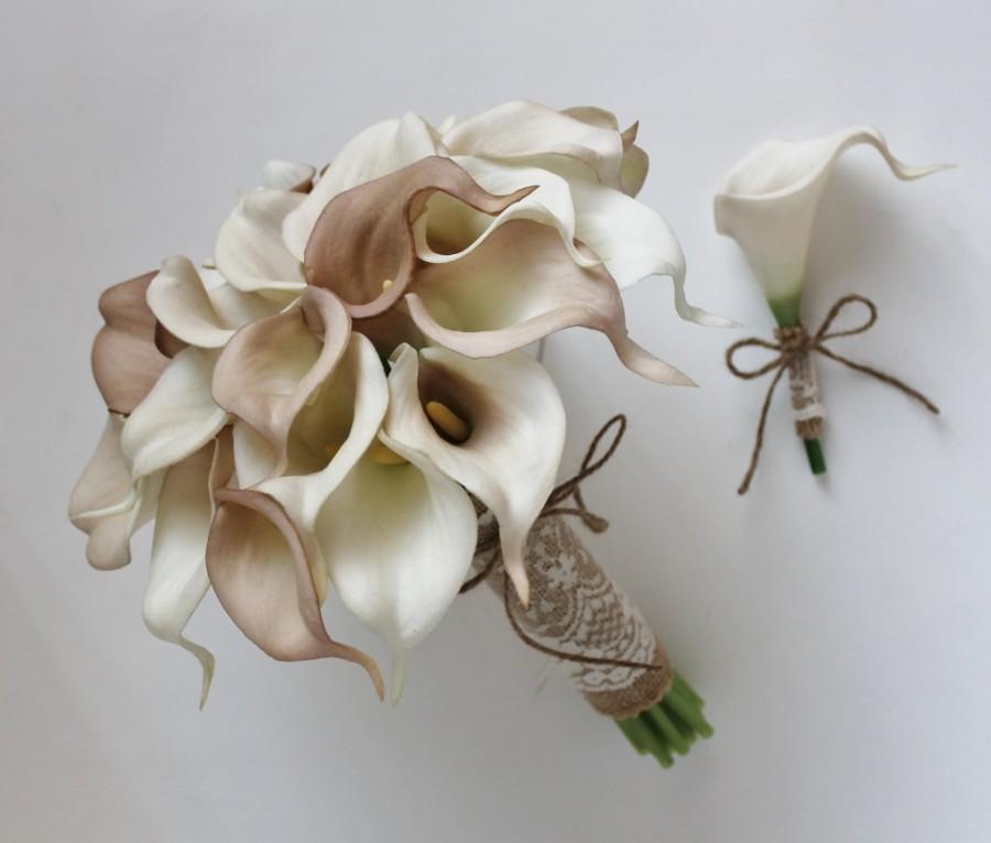 Wedding - Wedding Bouquet, Bridal Bouquet, Ivory Beige Calla Lily Bouquet, Real Touch Ivory Calla Lily, Bridal Bouquet