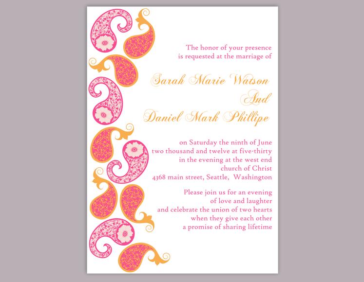 Mariage - DIY Bollywood Wedding Invitation Template Editable Word File Download Printable Orange Pink Invitation Indian Invitation Bollywood party