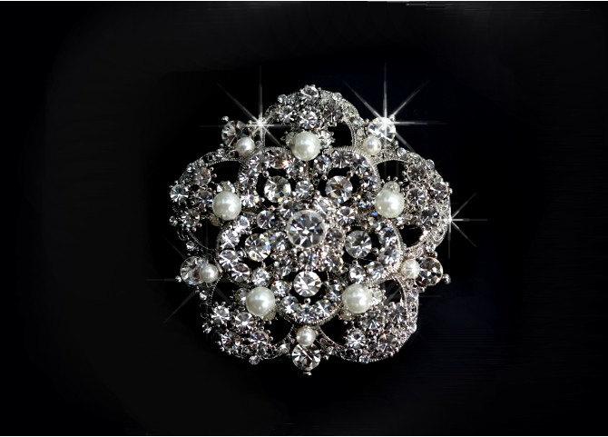 Wedding - Rosalina Swarovski crystal and pearl elegant bridal  Barrette