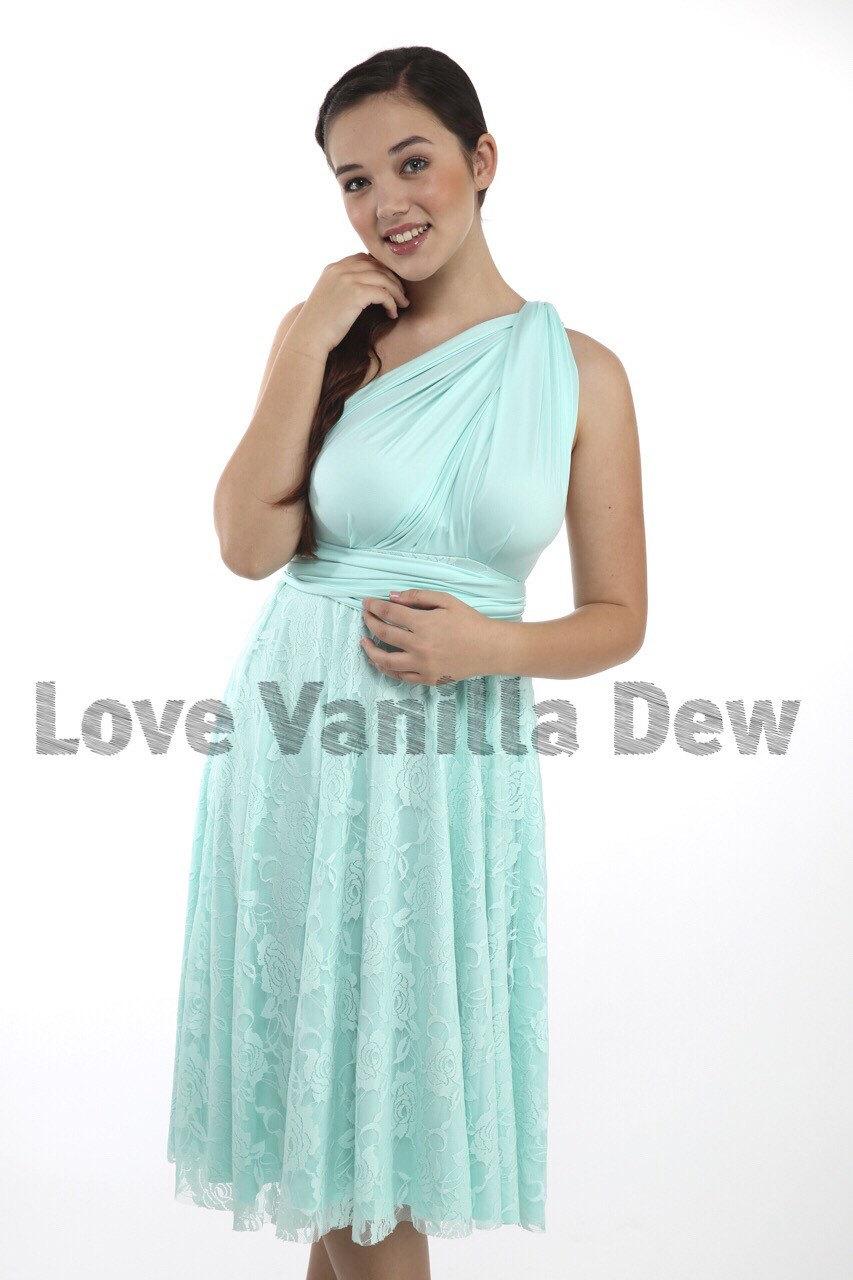 Свадьба - Bridesmaid Dress Infinity Dress Petal Green Lace Knee Length Wrap Convertible Dress Wedding Dress