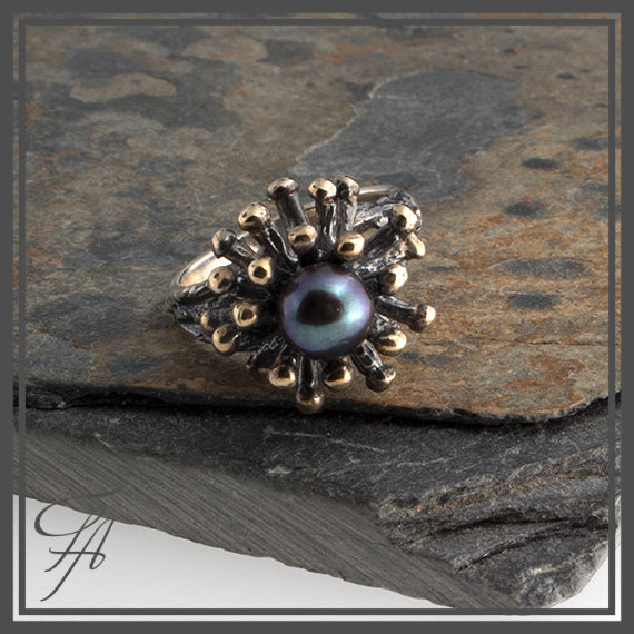 زفاف - Black Pearl Ring, Pearl Ring, Statement Ring, Sterling Silver Ring, Silver Ring, Handmade Ring, Engagement Ring