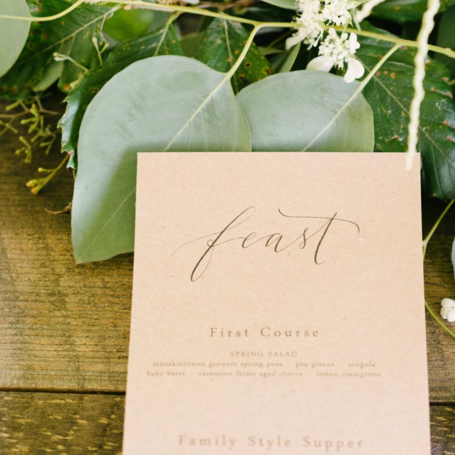 Wedding - modern calligraphy wedding menu with laurel - custom printable/print at home DIY