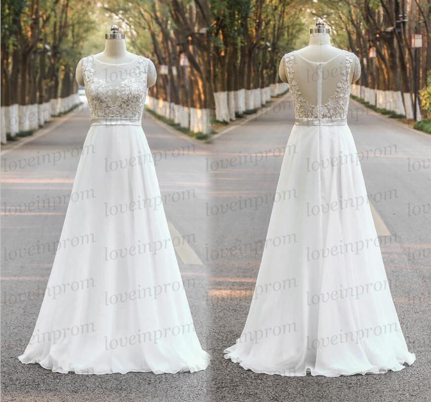 Свадьба - White/Ivory Lace Wedding Dress,Handmade Lace Wedding Gowns,Cap Sleeve Lace Chiffon Bridal Dress/Elegant Wedding Dresses