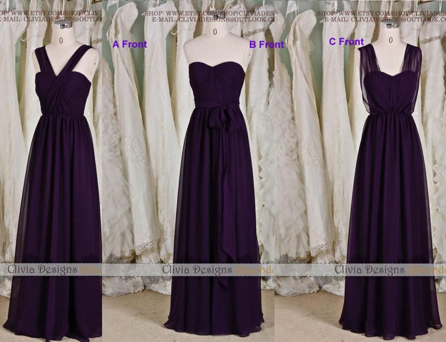 Hochzeit - Eggplant Convertible Chiffon/Tulle Floor-length Bridesmaid Dress,Dark Purple Bridesmaid Dresses Bridesmaid Gown Evening Dress Prom Gown B501
