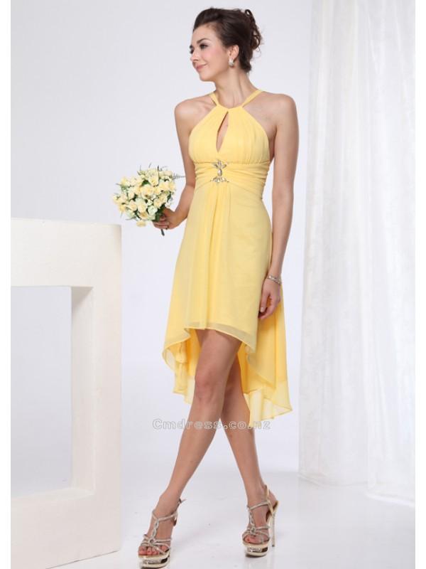Hochzeit - A-Line Halter High low length Chiffon Short Bridesmaid DressSKU: SAL00240