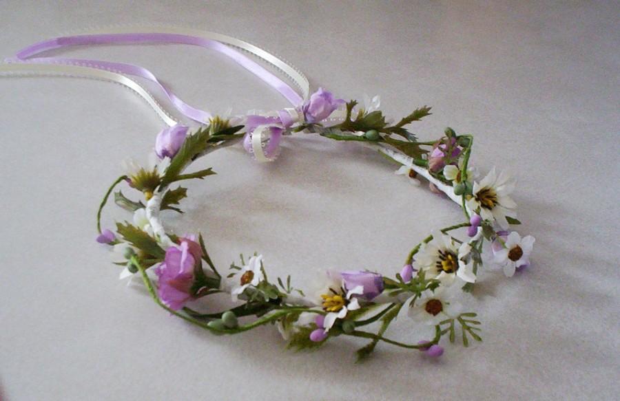 زفاف - bridal flower crown lavender fields Wedding hair wreath boho headpiece -Valerie- circlet flower girl halo accessories bohemian princess
