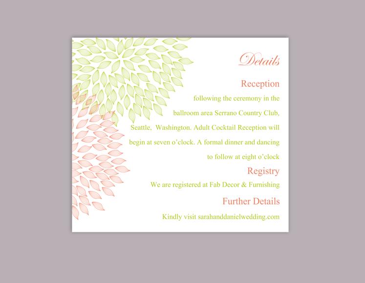 Wedding - DIY Wedding Details Card Template Editable Word File Download Printable Details Card Pink Green Details Card Elegant Information Cards