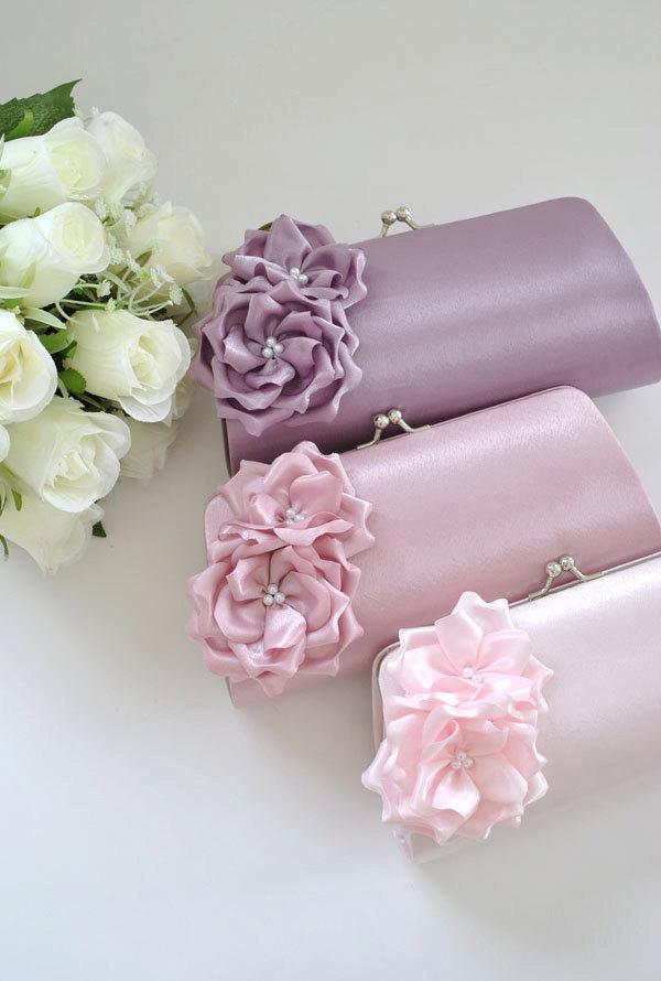 زفاف - Lilac / Dusty Rose / Pale Pink - Bridesmaid Clutch / Bridal clutch - Choose the color you like