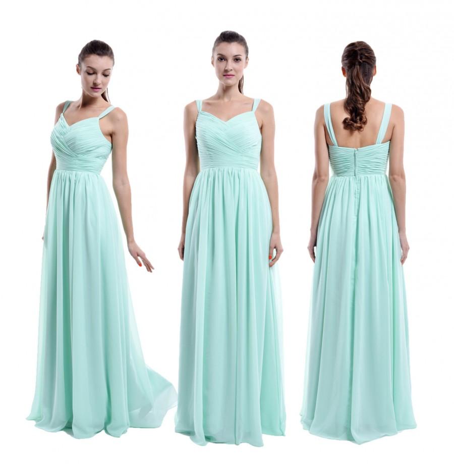 زفاف - Mint Long Bridismaid Dress, Floor Length Straps Bridesmaid Dress, A-line Chiffon Bridesmaid Dress