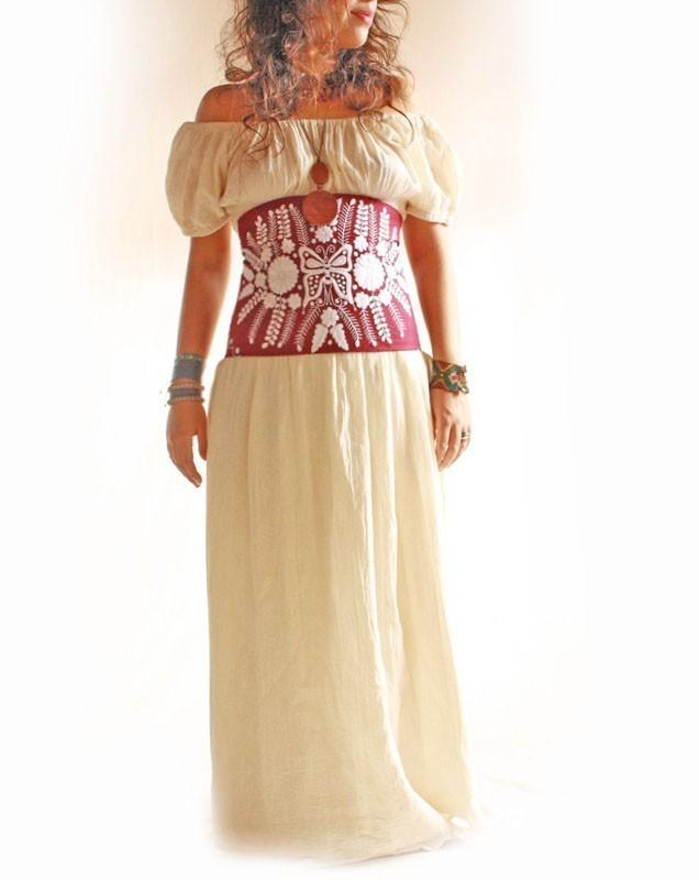 Mariage - Aura Vintage bohemian Maxi Dress peasant hippie long cotton dress