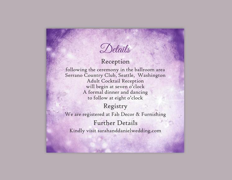 Hochzeit - DIY Rustic Wedding Details Card Template Editable Word File Download Printable Purple Details Card Lavender Details Card Enclosure Card
