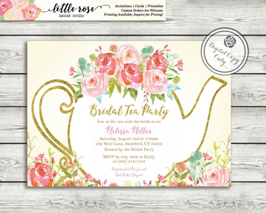 Свадьба - Garden Tea Party Bridal Shower Invitation - High Tea Invite - Bridal Tea - Wedding Shower - Hand Painted Roses - Printable - LR1051