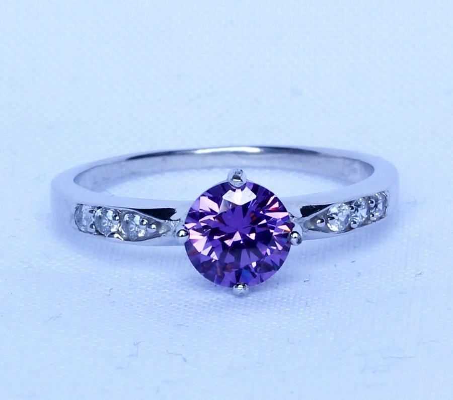 Mariage - Natural Amethyst Solid Sterling Silver Solitaire engagement ring