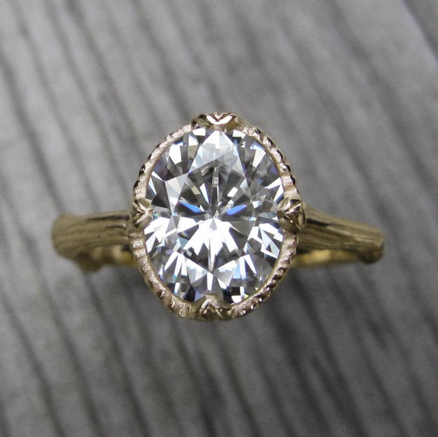 Wedding - Oval Moissanite Branch Engagement Ring: White, Yellow, or Rose Gold; 2.1ct Forever Brilliant ™