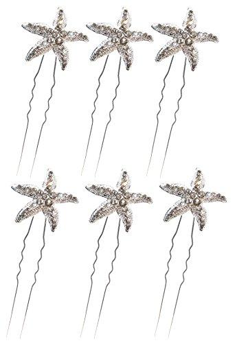 زفاف - Crystal Starfish Hair Pins in Silver