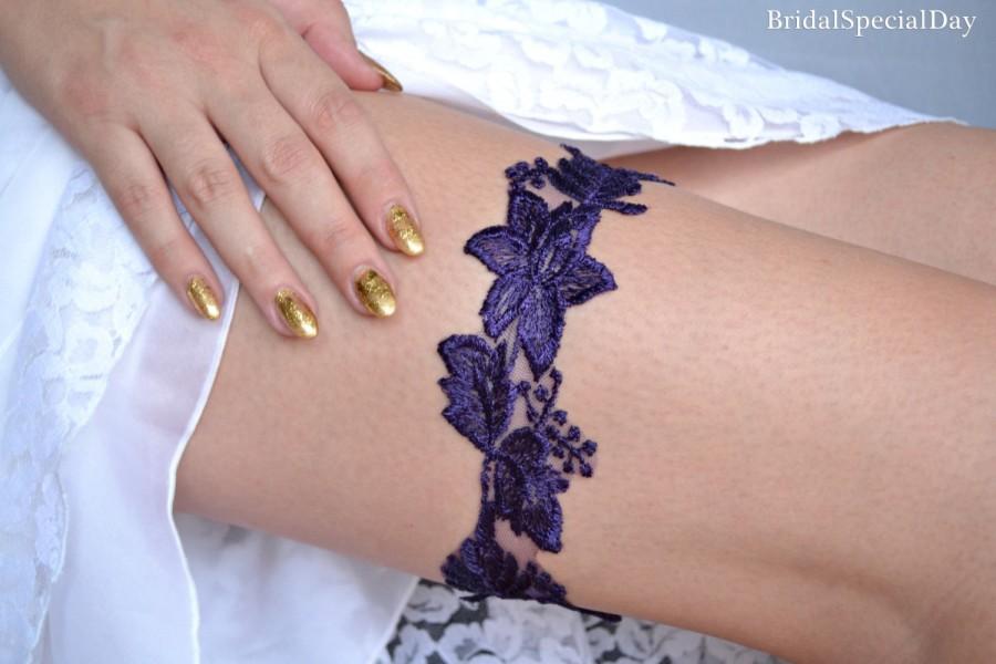 Wedding - Purple Wedding Garter, Lace Wedding Garter, Dark Purple Garter, Lace Garter Set, Bridal Garter, Wedding Garter Set, Handmade Garter,Clothing
