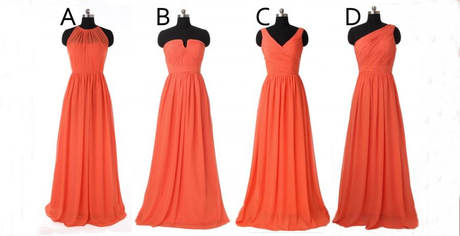 Свадьба - Coral Long Bridesmaid Dresses, Floor Length Chiffon Bridesmaid Dress.Long Watermelon Bridesmaid Dresses