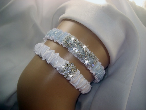 Wedding - Wedding Garter /  Something Blue  / Crystal Garter / Garter Belt / Garder / Rhinestones