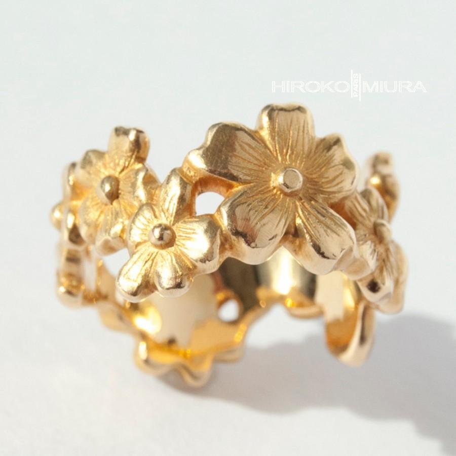 Hochzeit - Ring cores "Cherry blossoms" Or yellow 18 k Creation HIROKO MIURA handmade wedding, engagement