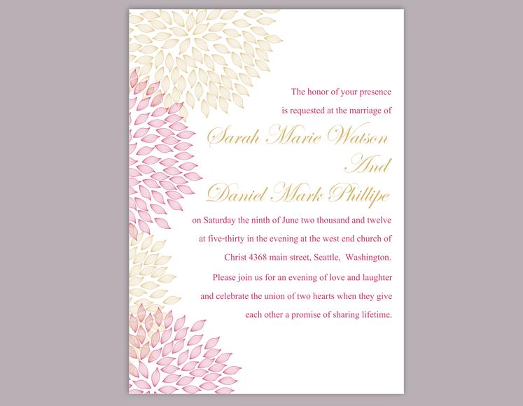 Hochzeit - DIY Wedding Invitation Template Editable Word File Instant Download Printable Floral Invitation Pink Wedding Invitation Gold Invitations
