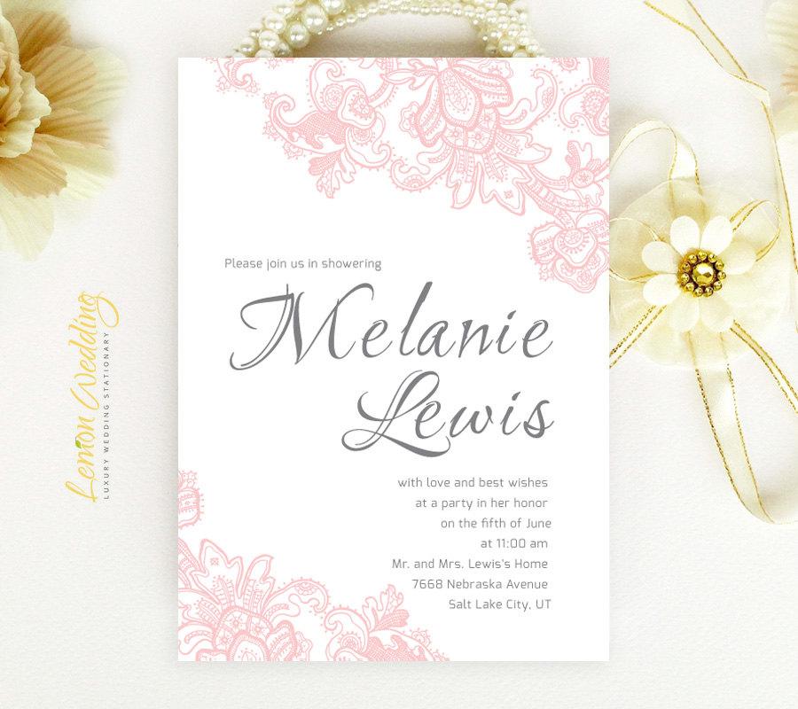 Mariage - Pink Lace Bridal Shower Invitations printed 