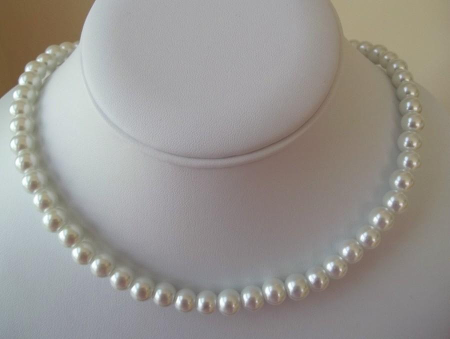 Wedding - Pearl Bridal Wedding Necklace,White Pearl Necklace, Classic White Pearls, Elegant, Romantic,Bride Bridesmaid Single Strand Pearl Necklace