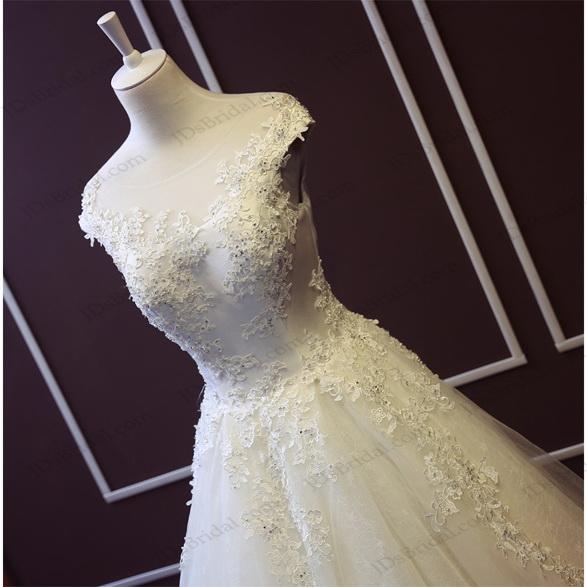 Свадьба - JW16198 Beautiful sheer tulle top open back princess bridal dress