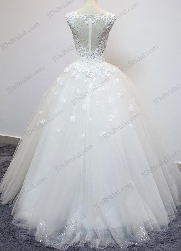 Hochzeit - JW16199 Dreamy florals illusion sheer back sparkles ball gown wedding dress