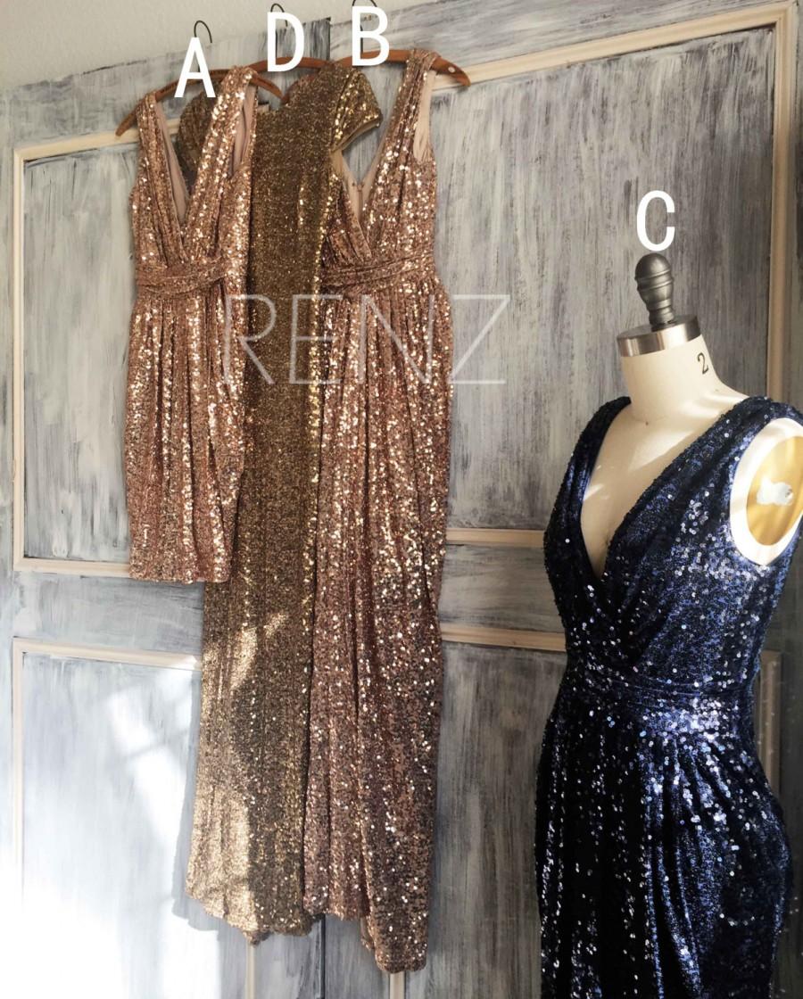 زفاف - 2015 Mix and Match Bridesmaid dress, Light Gold Sheath Luxury Sequin Evening dress, Metallic Sparkle Wedding dress (TQ150D/C/B/TQ149)
