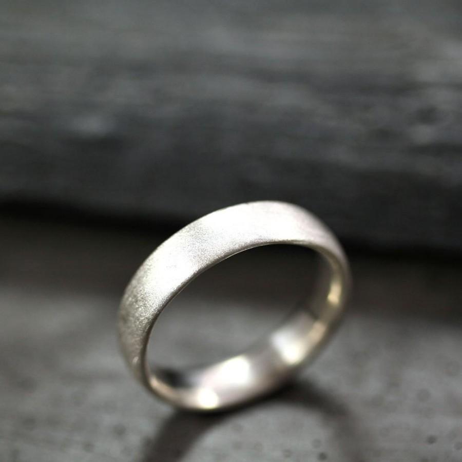 Wedding - Mens Silver Wedding Band, Matte 5mm Wide Unisex Recycled Argentium Sterling Silver Comfort Fit Ring Men's Ring - Made in Your Size