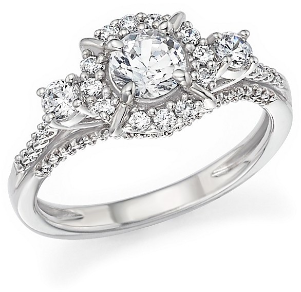 زفاف - Certified Diamond 3-Stone Engagement Ring in 14K White Gold, 1.0 ct. t.w.
